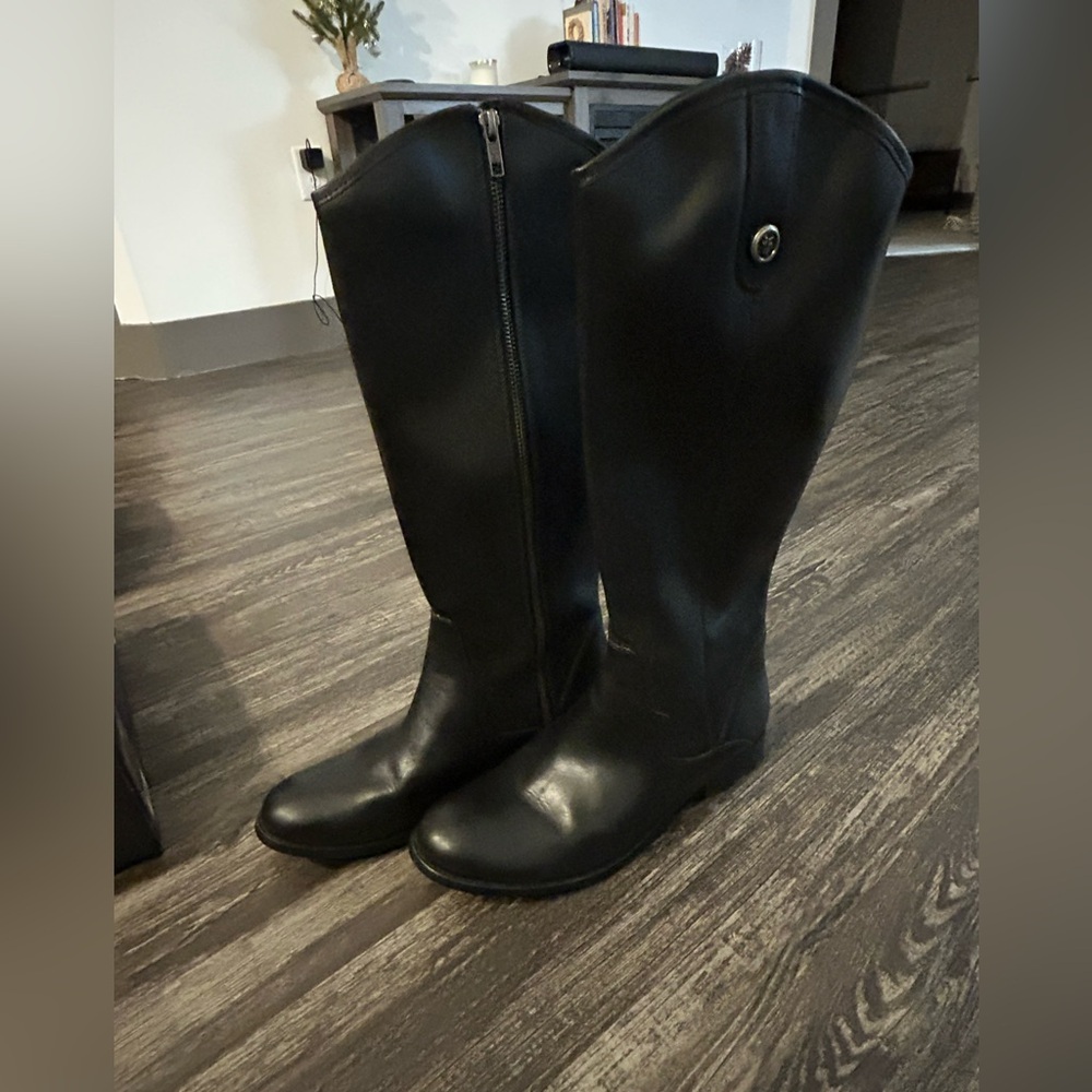 Frye Marissa medallion black equestrian style boots.